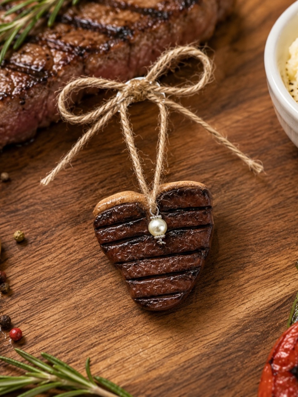 Steak T-Bone/Porterhouse Ornament | Handmade Meat Food Décor – BBQ, Cookout